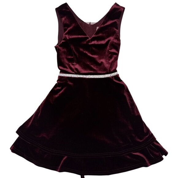Speechless Kids Burgundy Velvet Sleeveless Dress Size 7 Zip Back Closure - Picture 1 of 11